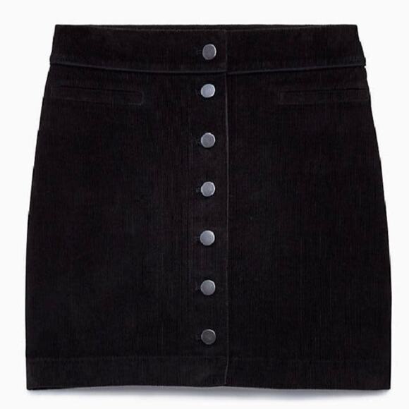 Wilfred Free Karmen Corduroy High Waisted Button Front Mini Skirt Black Womens 4 - Picture 2 of 7